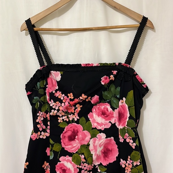 Sara Campbell 97% Cotton Black with Pink Floral Fit and Flare Dress a232 - Picture 2 of 6